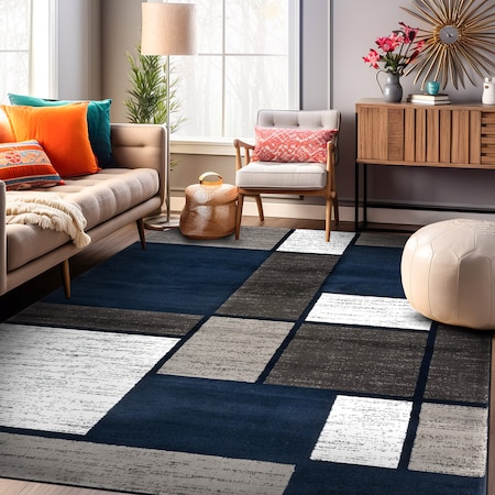 World Rug Gallery Contemporary Modern Boxes Design Soft Area Rug 9' x 12' Navy 106NAVY9X12